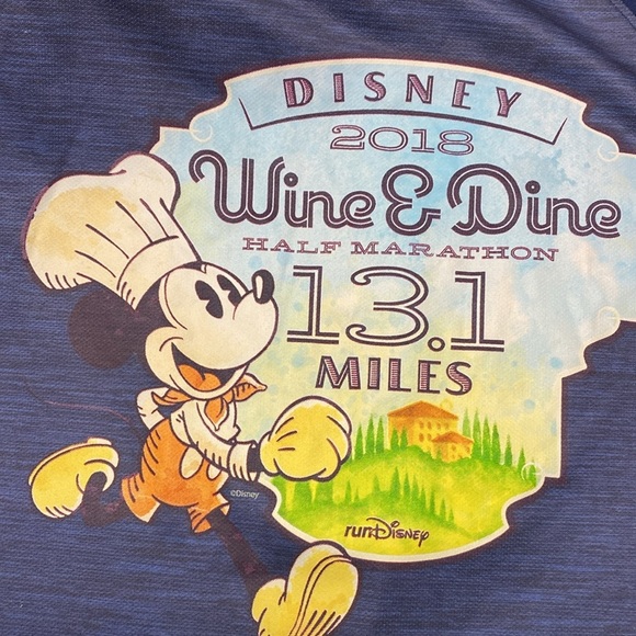 Disney 2018 Wine & Dine Half Marathon Blue Hooded T-shirt Size Large Mickey - Picture 2 of 5